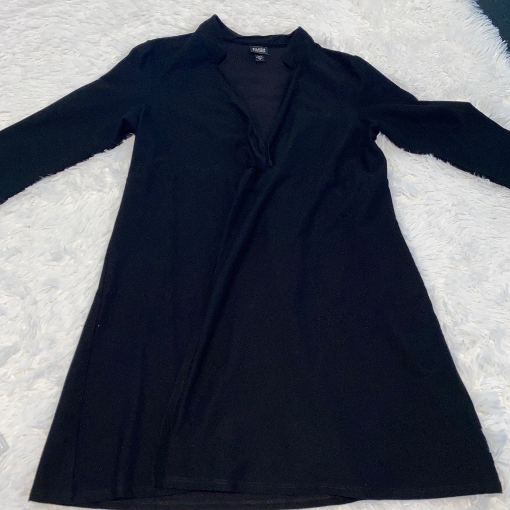 Great Condition Eileen Fisher Black Wrap style dress 3/4 sleeves